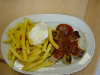 Natürlich ist "Currywurst mit Pommes weiß" auch dabei