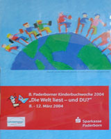 8.3. - 12.3.2004 Vom 8.3. - 12.3. fand in der Grundschule unter dem Regenbogen in Alfen eine Kinderbuchwoche statt. Damit hat sich das Alfener Kollegium an der 8. Paderborner Kinderbuchwoche beteiligt. Die letzte Aktion aus eine Vielzahl von Programmpunkten wurde aus organisatorischen Gründen am den 19.3. verschoben. Die hier gezeigten Bilder zeigen das Lesefest der 1. Klasse am 12.3.