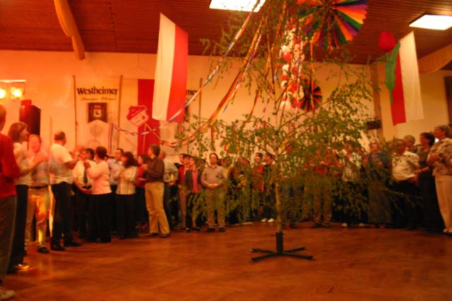 Pünktlich um Mitternacht wurde der Maibaum aufgestellt und bis in die frühen Morgenstunden umtanzt