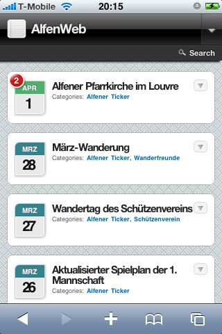 <p>Die Startseite zeigt die letzten Einträge</p>