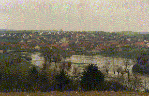 Hochwasser in den Wiesen vor Alfen