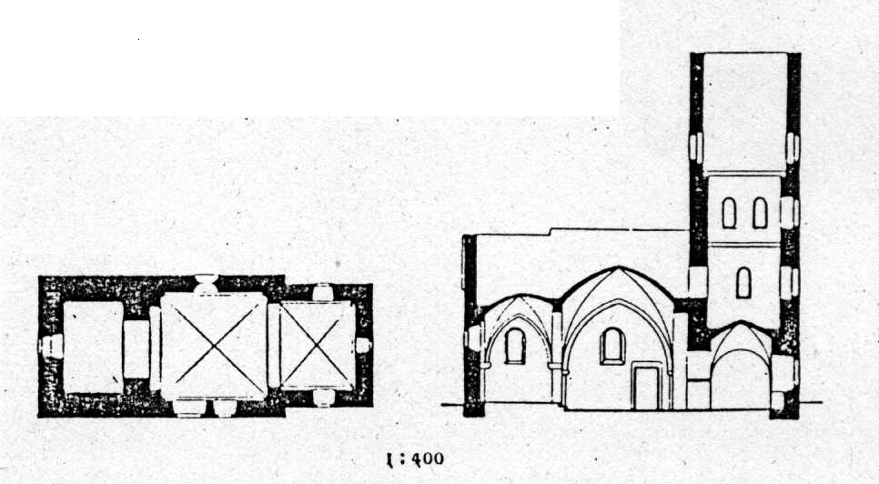 Grundriss und Längsschnitt der Kapelle in Alfen
