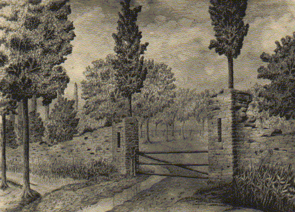 Hoftor mit Allee, historische Zeichnung